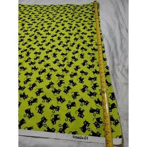 CAT FABRIC 35 x 42" Cotton Quilt Fabric  BY CREATE IT CATS ON NEON GREEN FABRIC